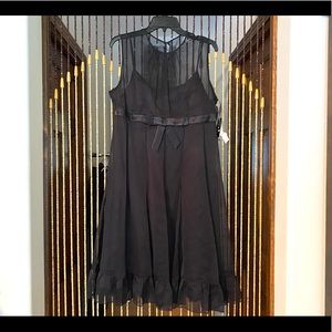 Sandra Darren Black Layered Sleeveless Dress Size 12 Bow & Sash NWT
